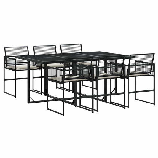 vidaXL 7 Piece Garden Dining Set with Cushions Black Poly Rattan