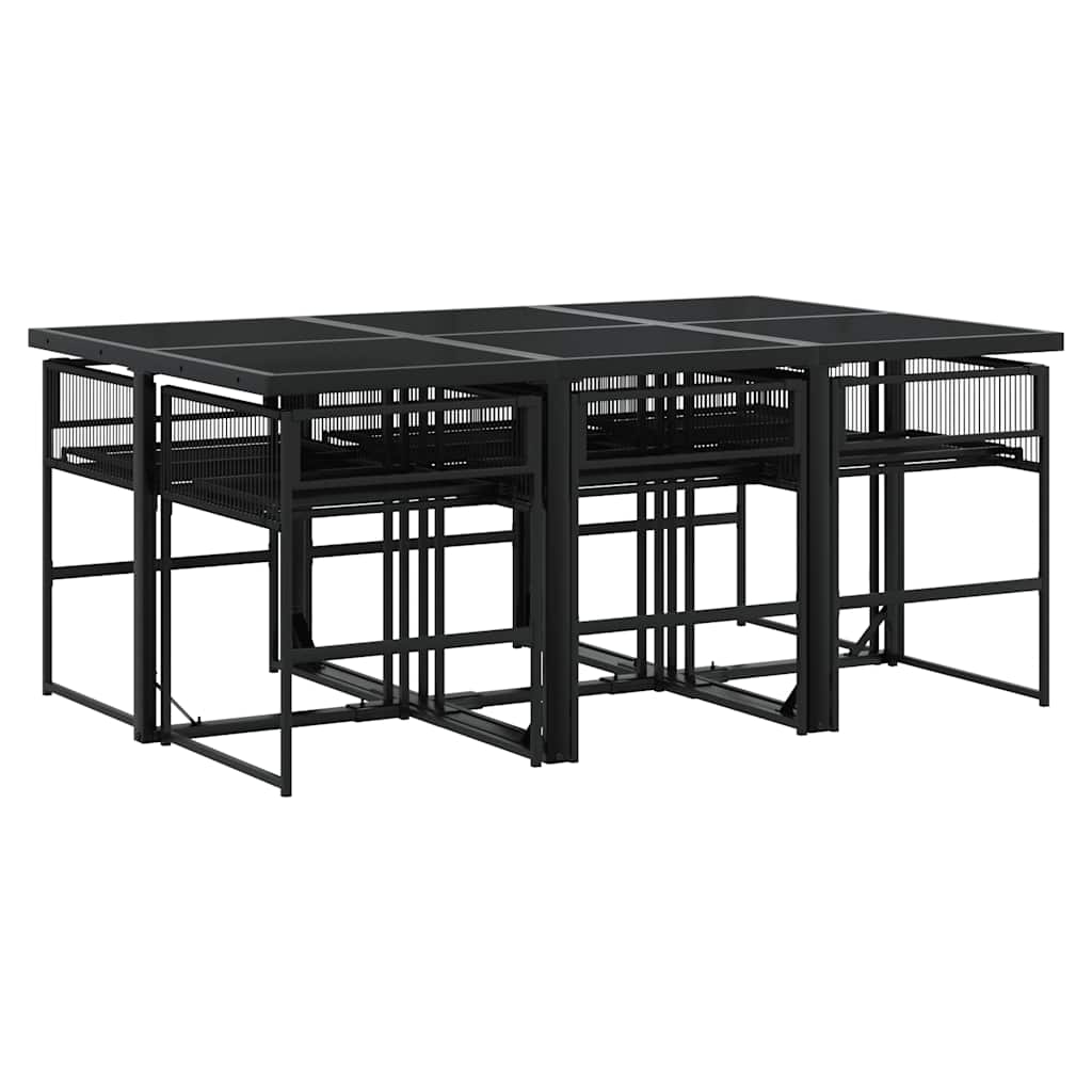 vidaXL 7 Piece Garden Dining Set with Cushions Black Poly Rattan