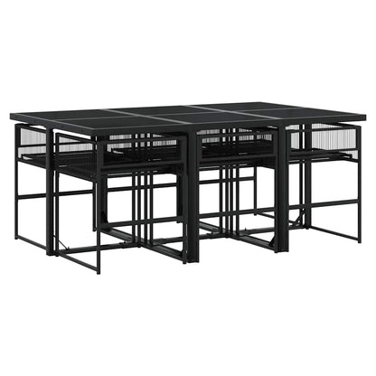 vidaXL 7 Piece Garden Dining Set with Cushions Black Poly Rattan