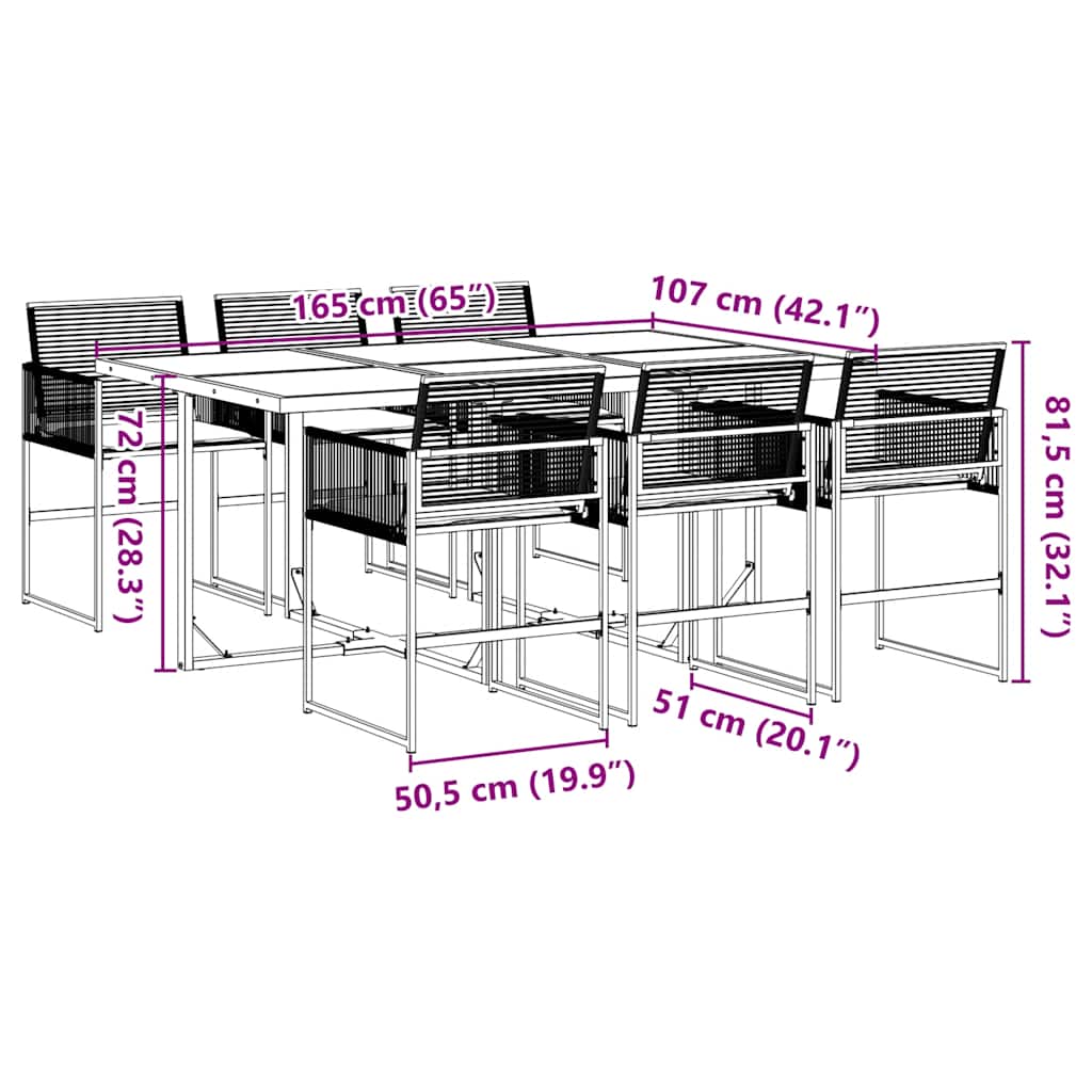 vidaXL 7 Piece Garden Dining Set with Cushions Black Poly Rattan