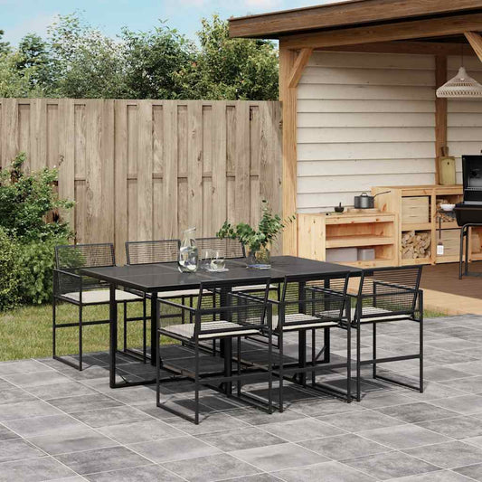 vidaXL 7 Piece Garden Dining Set with Cushions Black Poly Rattan