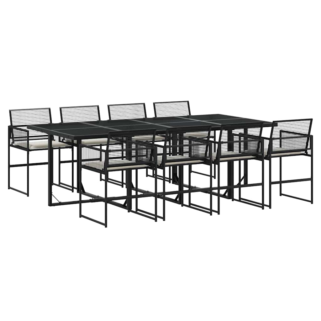 vidaXL 9 Piece Garden Dining Set with Cushions Black Poly Rattan