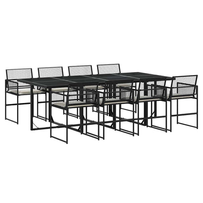 vidaXL 9 Piece Garden Dining Set with Cushions Black Poly Rattan