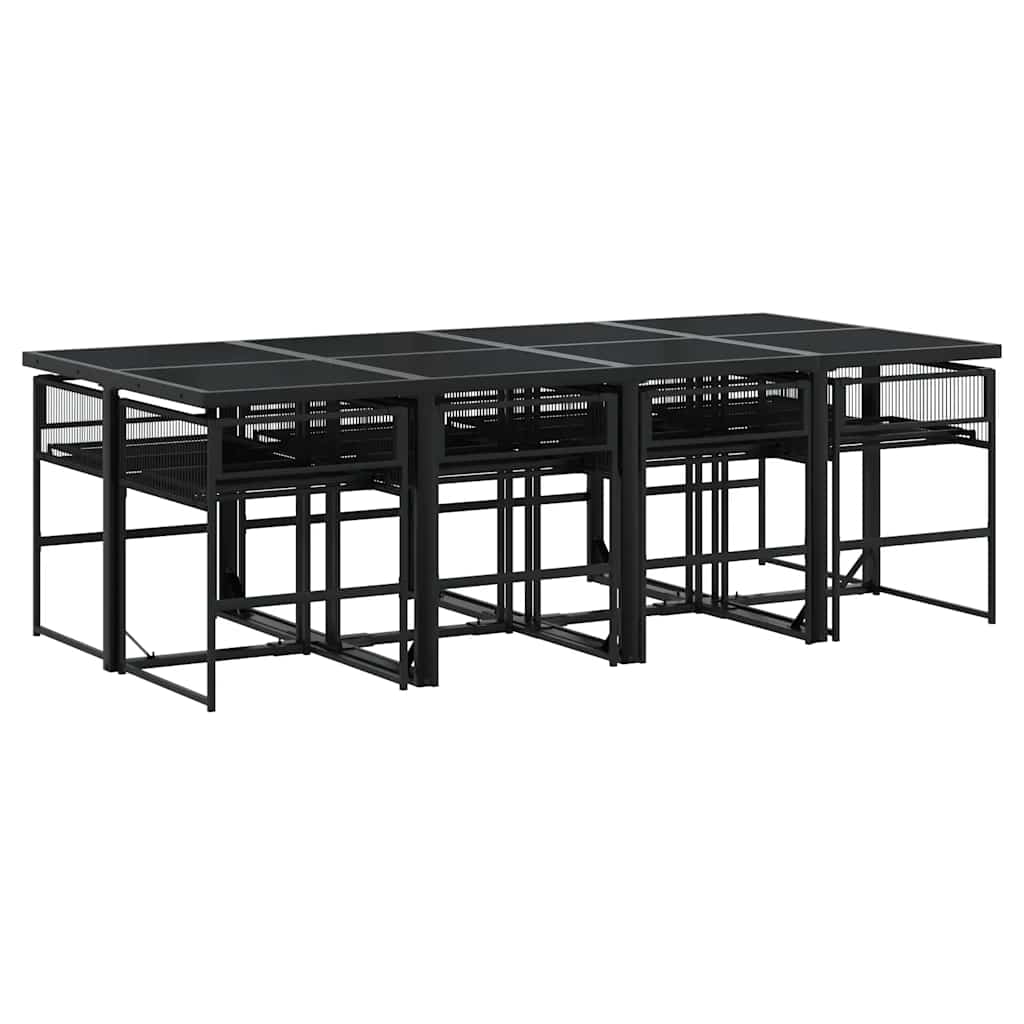 vidaXL 9 Piece Garden Dining Set with Cushions Black Poly Rattan
