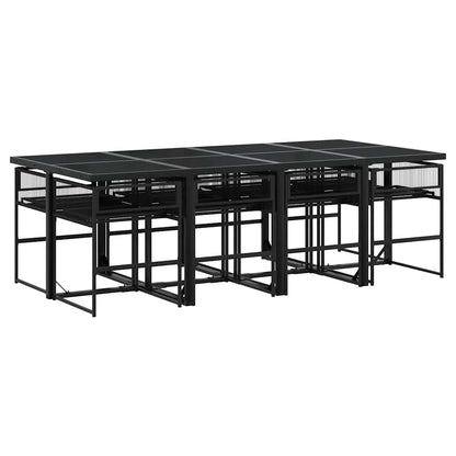 vidaXL 9 Piece Garden Dining Set with Cushions Black Poly Rattan