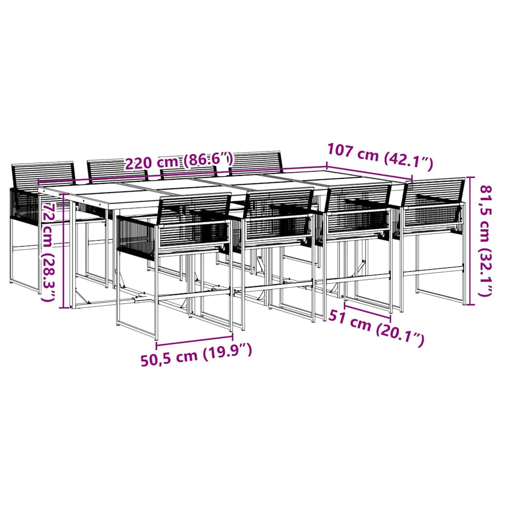 vidaXL 9 Piece Garden Dining Set with Cushions Black Poly Rattan