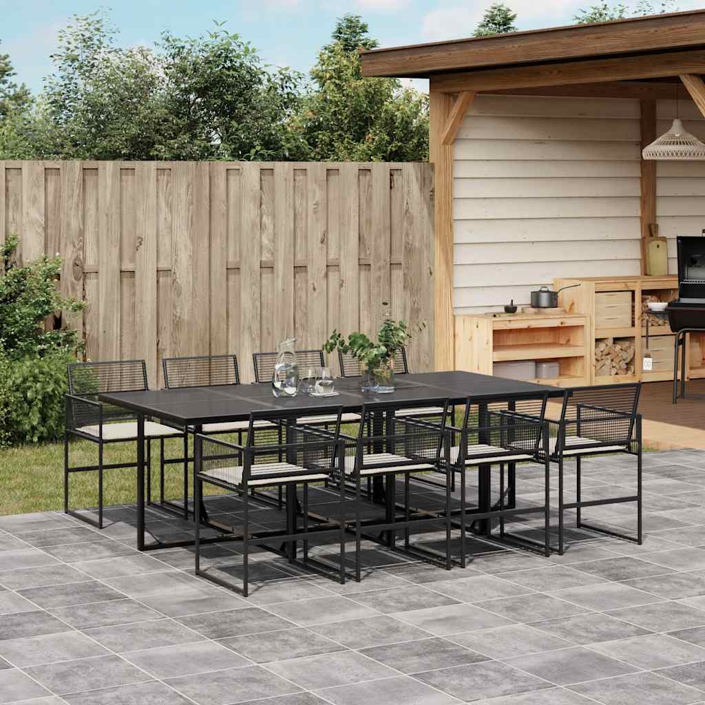 vidaXL 9 Piece Garden Dining Set with Cushions Black Poly Rattan
