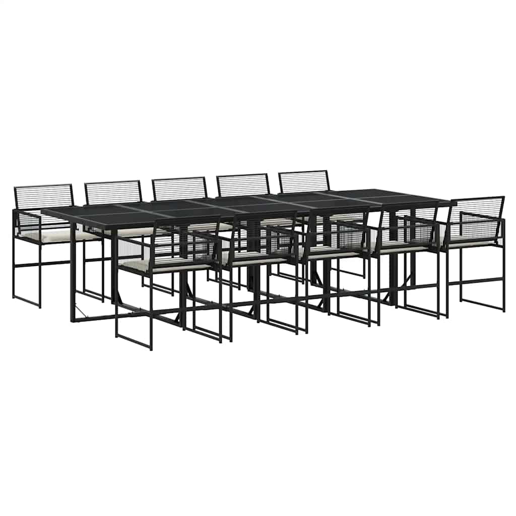 vidaXL 11 Piece Garden Dining Set with Cushions Black Poly Rattan