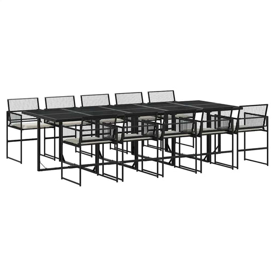 vidaXL 11 Piece Garden Dining Set with Cushions Black Poly Rattan