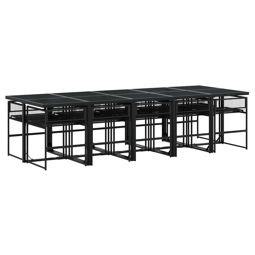 vidaXL 11 Piece Garden Dining Set with Cushions Black Poly Rattan