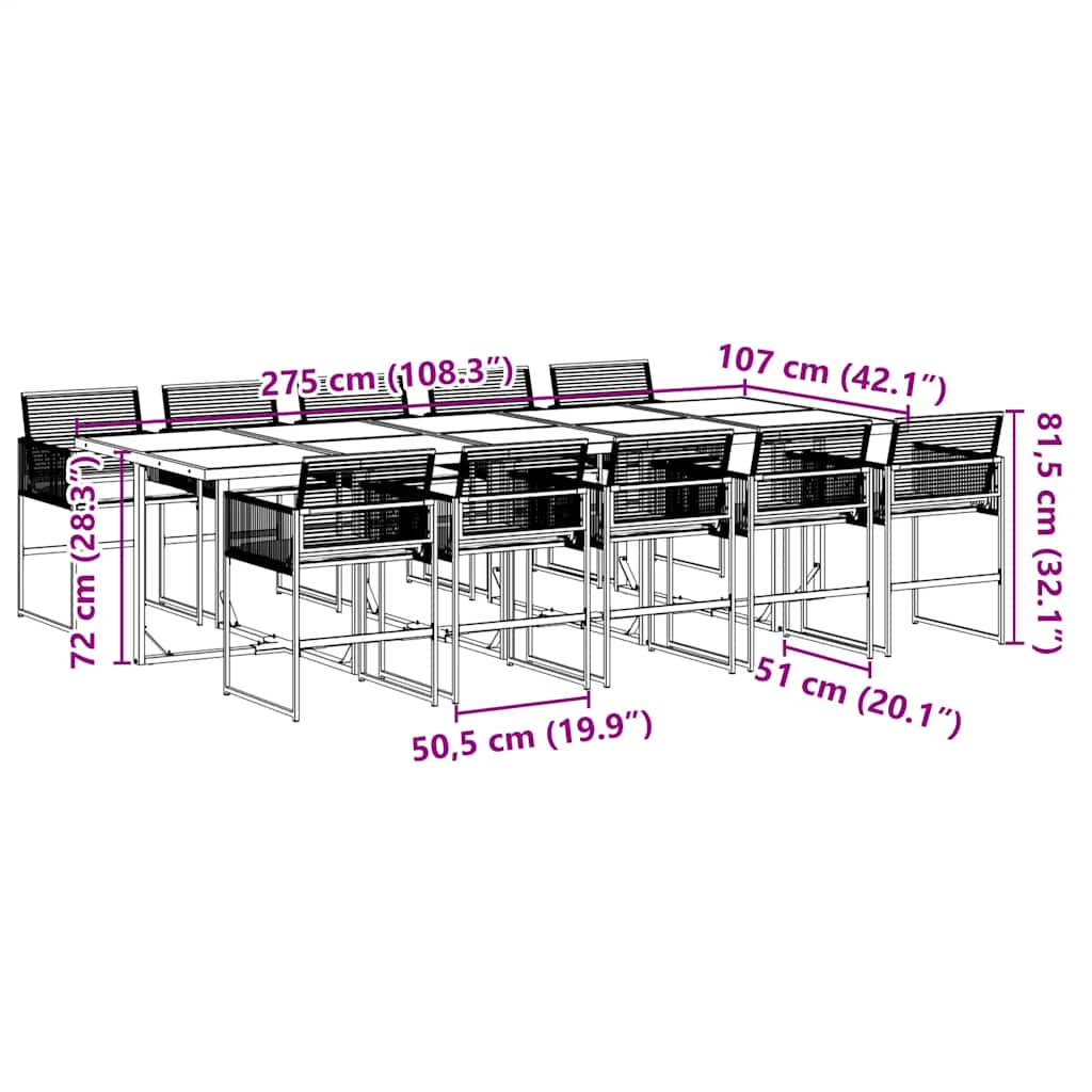 vidaXL 11 Piece Garden Dining Set with Cushions Black Poly Rattan