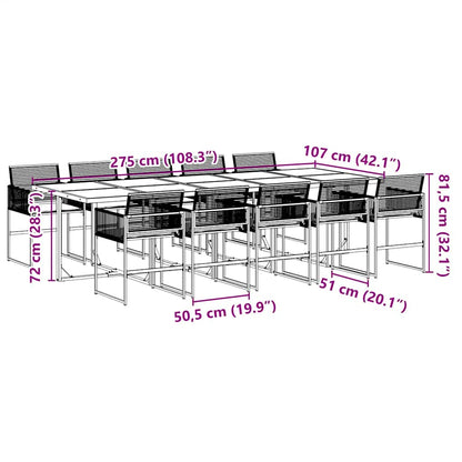 vidaXL 11 Piece Garden Dining Set with Cushions Black Poly Rattan