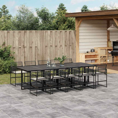 vidaXL 11 Piece Garden Dining Set with Cushions Black Poly Rattan