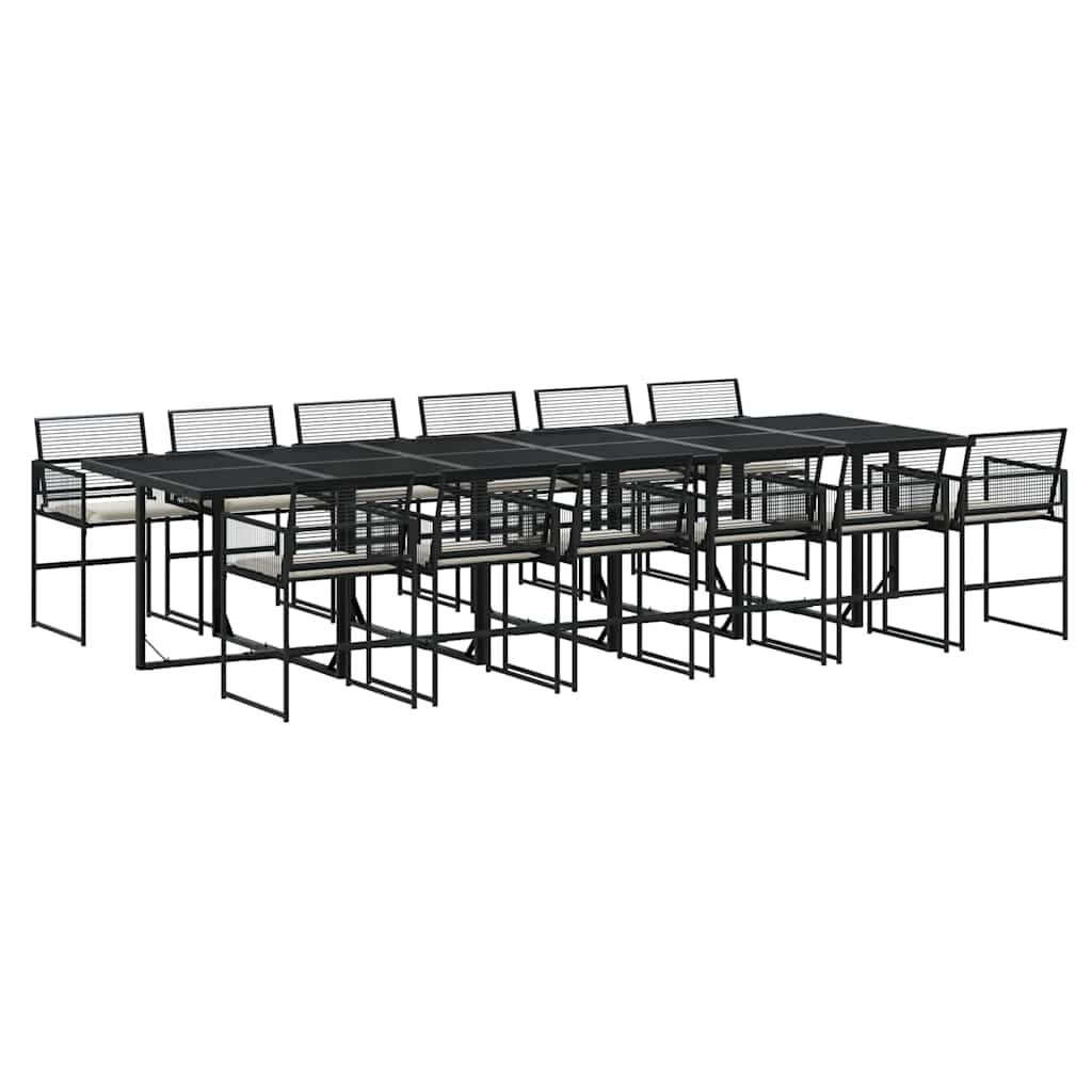vidaXL 13 Piece Garden Dining Set with Cushions Black Poly Rattan