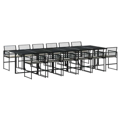 vidaXL 13 Piece Garden Dining Set with Cushions Black Poly Rattan