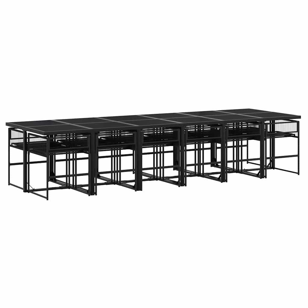 vidaXL 13 Piece Garden Dining Set with Cushions Black Poly Rattan