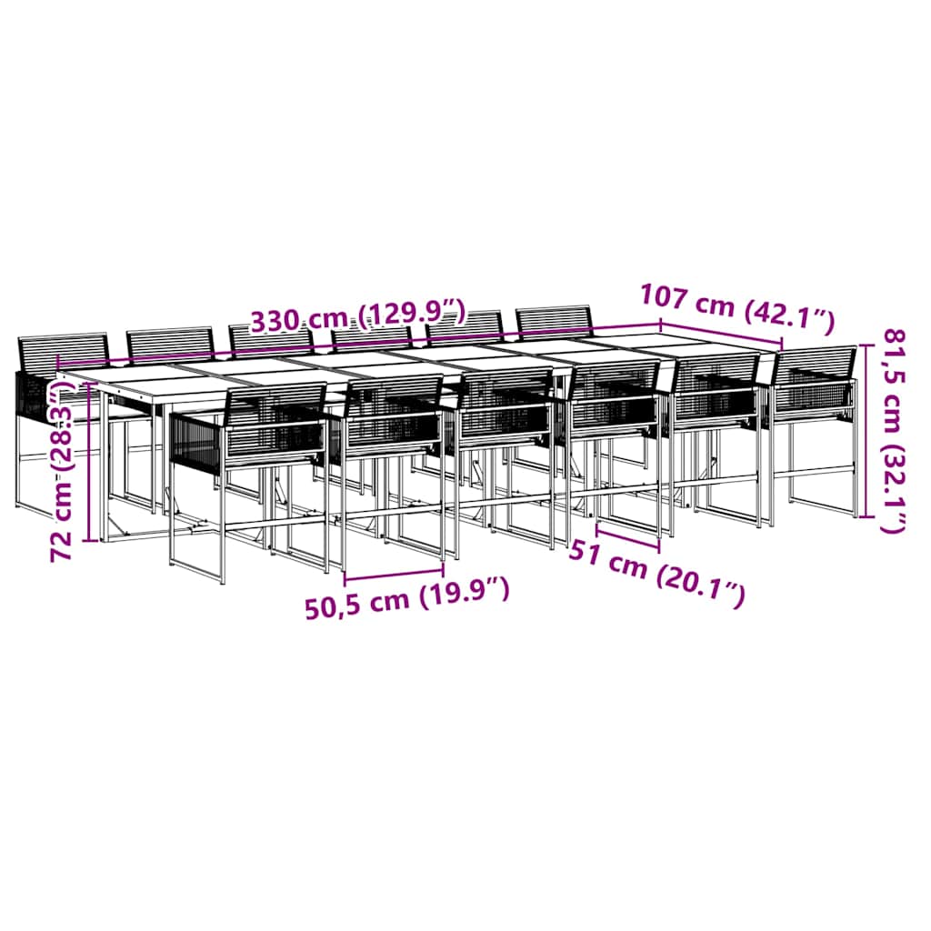 vidaXL 13 Piece Garden Dining Set with Cushions Black Poly Rattan