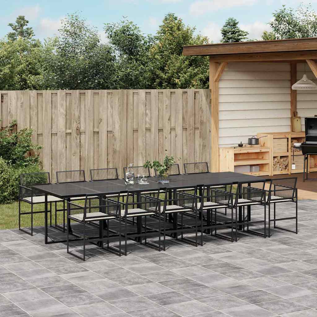 vidaXL 13 Piece Garden Dining Set with Cushions Black Poly Rattan