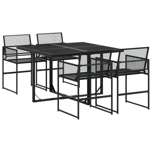 vidaXL 5 Piece Garden Dining Set Black Poly Rattan