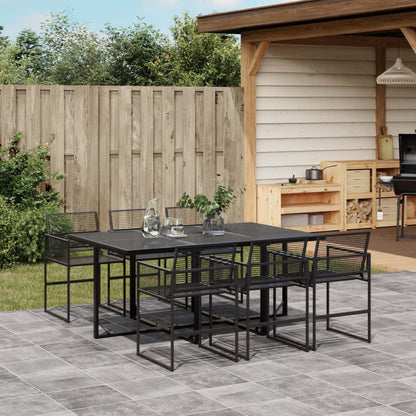 vidaXL 7 Piece Garden Dining Set Black Poly Rattan