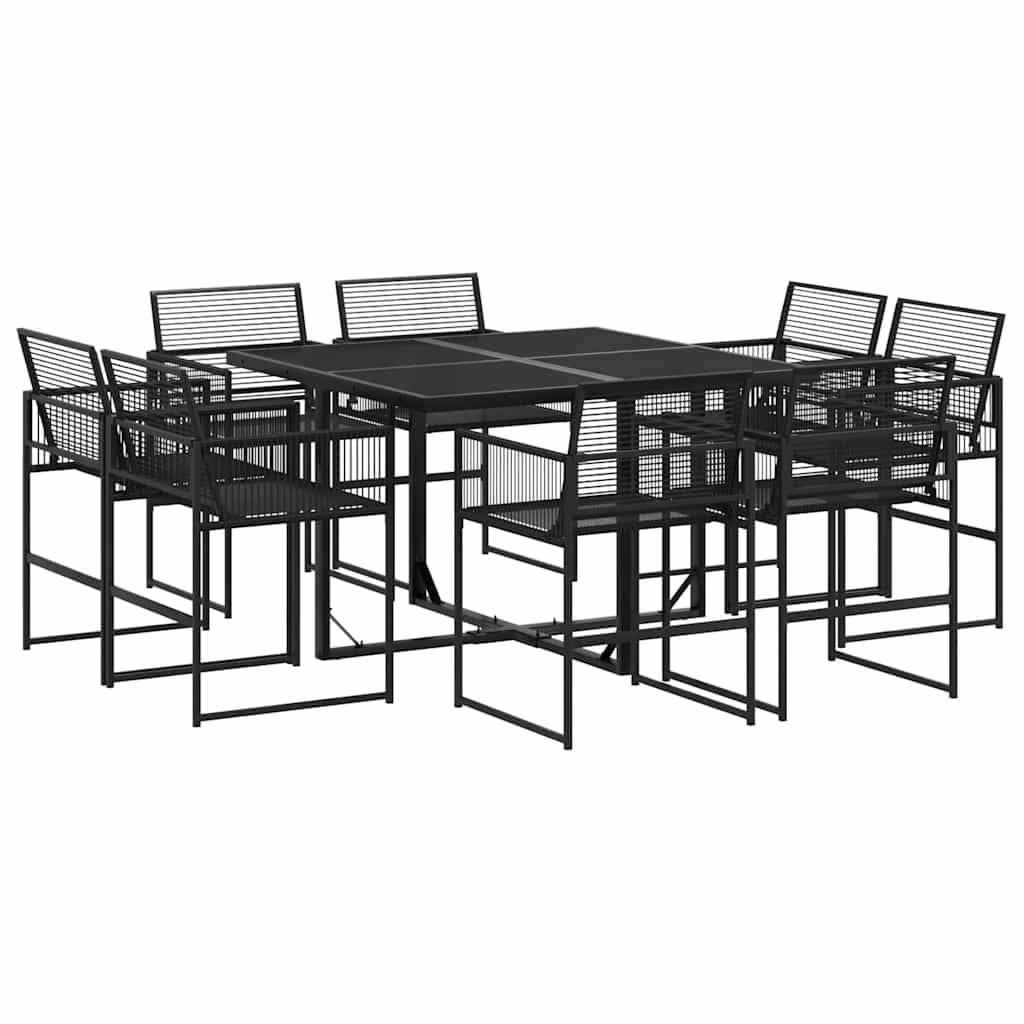 vidaXL 9 Piece Garden Dining Set Black Poly Rattan