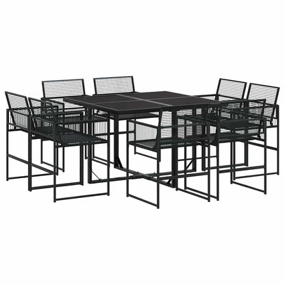 vidaXL 9 Piece Garden Dining Set Black Poly Rattan