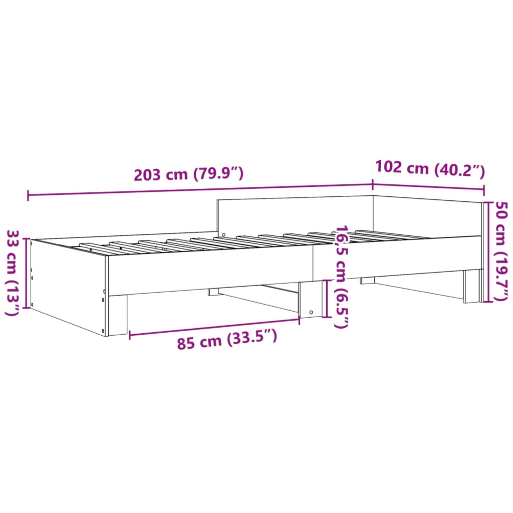 vidaXL Bed Frame without Mattress Grey Sonoma 100x200 cm Engineered Wood