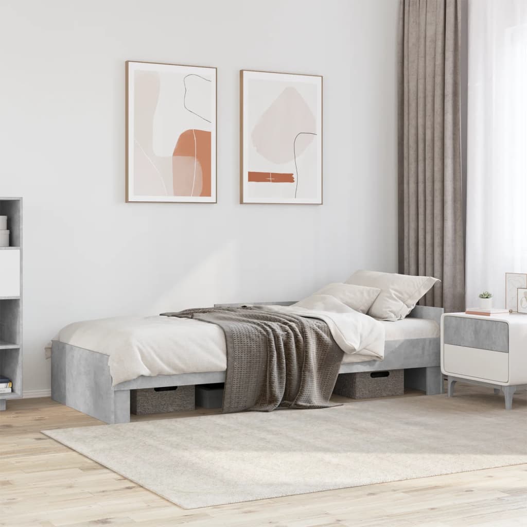 vidaXL Bed Frame without Mattress Concrete Grey 75x190 cm Small Single Engineered Wood