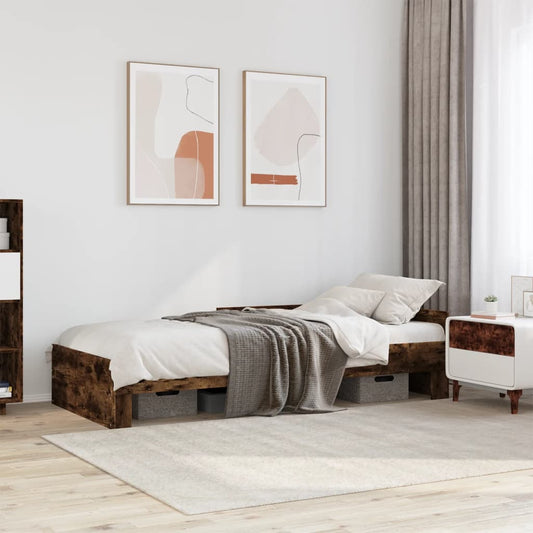 vidaXL Bed Frame without Mattress Smoked Oak 75x190 cm Small Single Engineered Wood