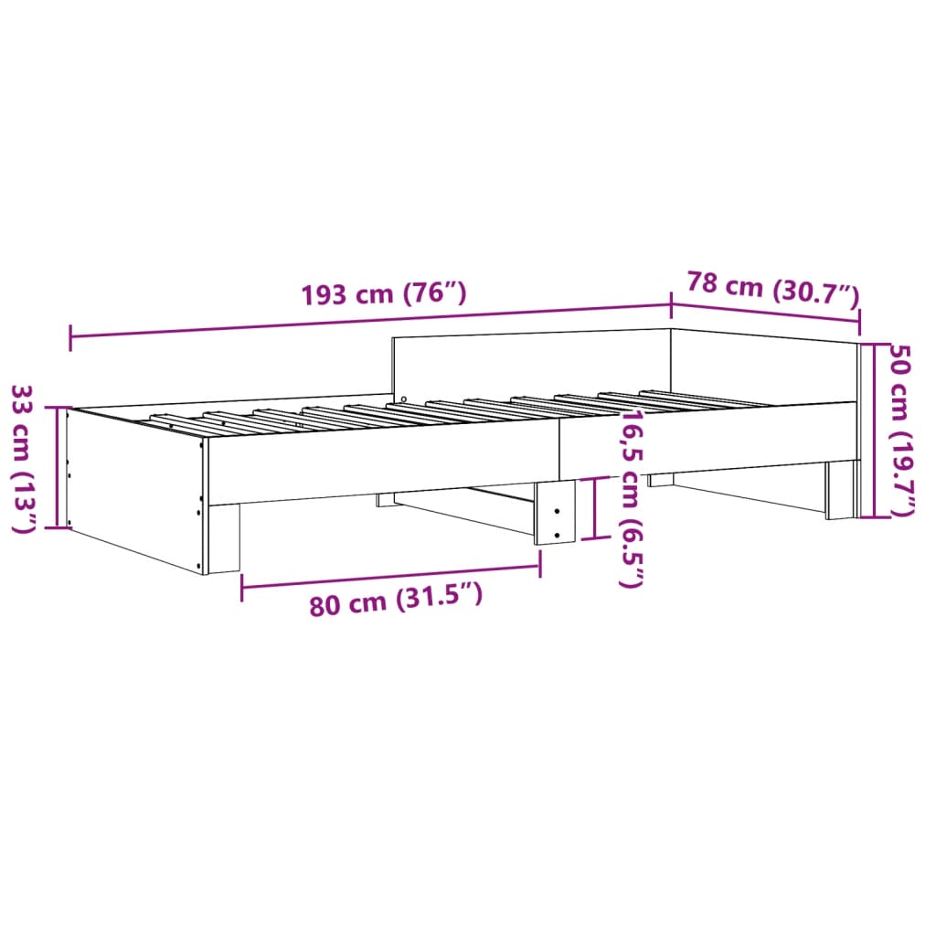 vidaXL Bed Frame without Mattress Grey Sonoma 75x190 cm Small Single Engineered Wood