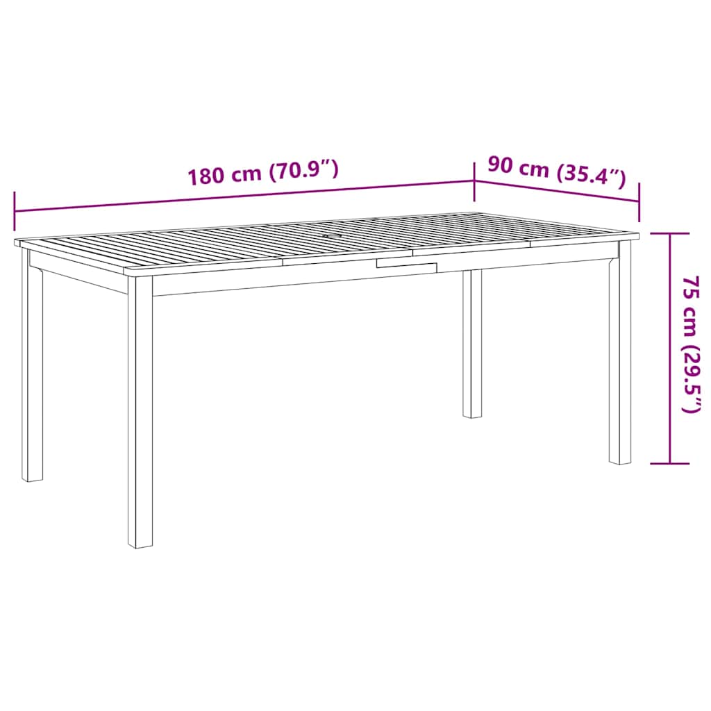 vidaXL 7 Piece Garden Dining Set 180x90x75 cm Solid Wood Acacia