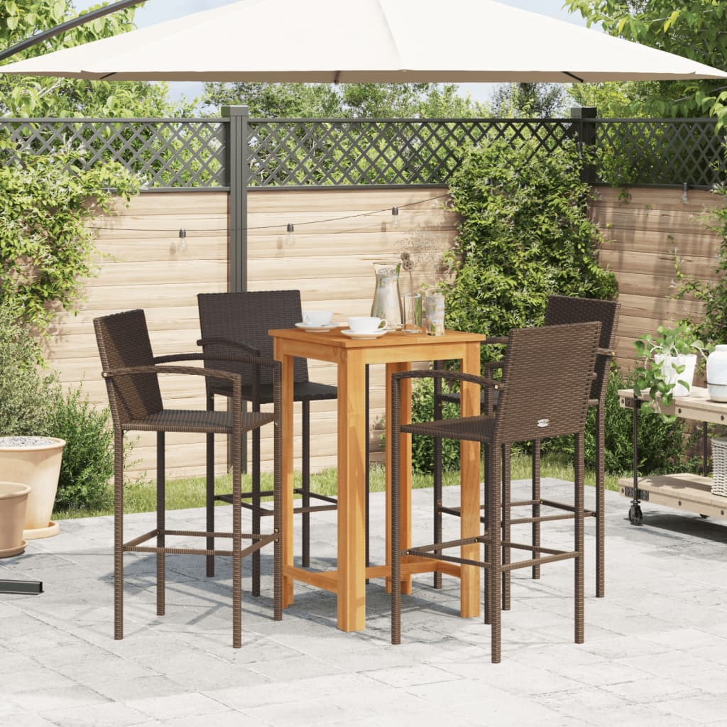 vidaXL Garden Bar Set | Brown | Solid acacia wood | Compact | Footrest