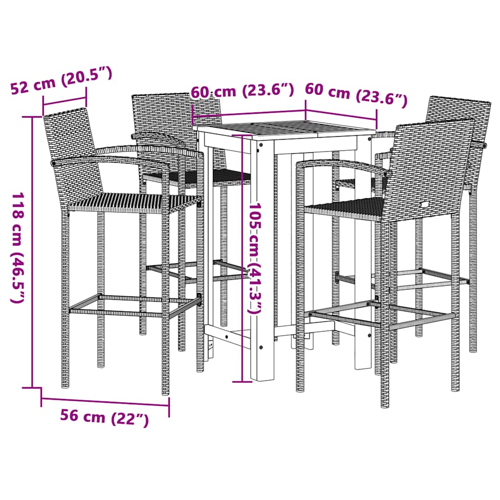 vidaXL 5 Piece Garden Bar Set Brown Solid Wood Acacia and Poly Rattan