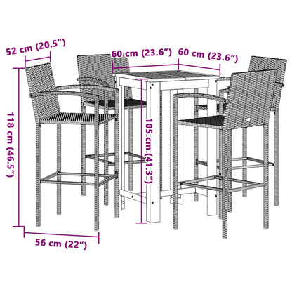 vidaXL 5 Piece Garden Bar Set Brown Solid Wood Acacia and Poly Rattan
