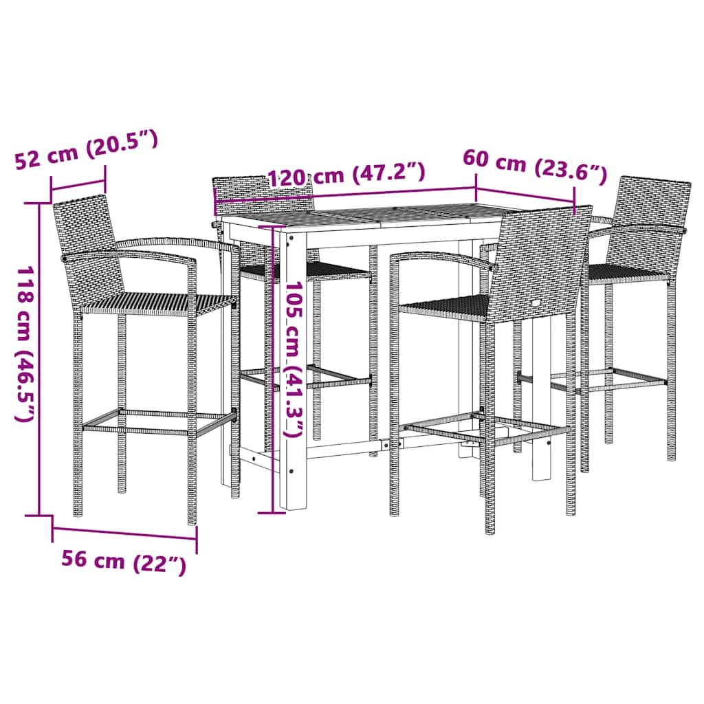 vidaXL 5 Piece Garden Bar Set Brown Solid Wood Acacia and Poly Rattan
