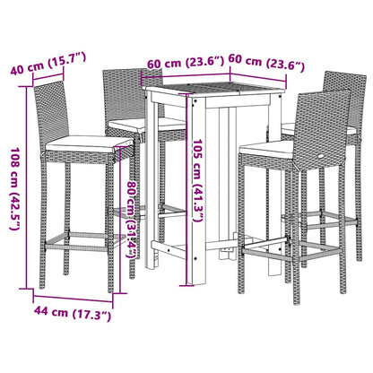 vidaXL 5 Piece Garden Bar Set Black Solid Wood Acacia and Poly Rattan