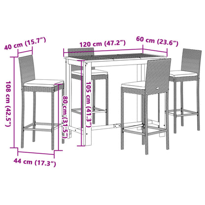 vidaXL 5 Piece Garden Bar Set Black Solid Wood Acacia and Poly Rattan