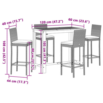 vidaXL 5 Piece Garden Bar Set Grey Solid Wood Acacia and Poly Rattan