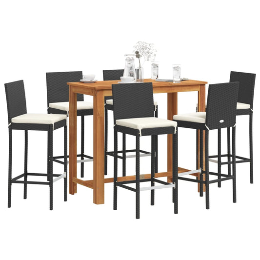 vidaXL 7 Piece Garden Bar Set Black Solid Wood Acacia and Poly Rattan