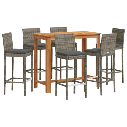 vidaXL 7 Piece Garden Bar Set Grey Solid Wood Acacia and Poly Rattan