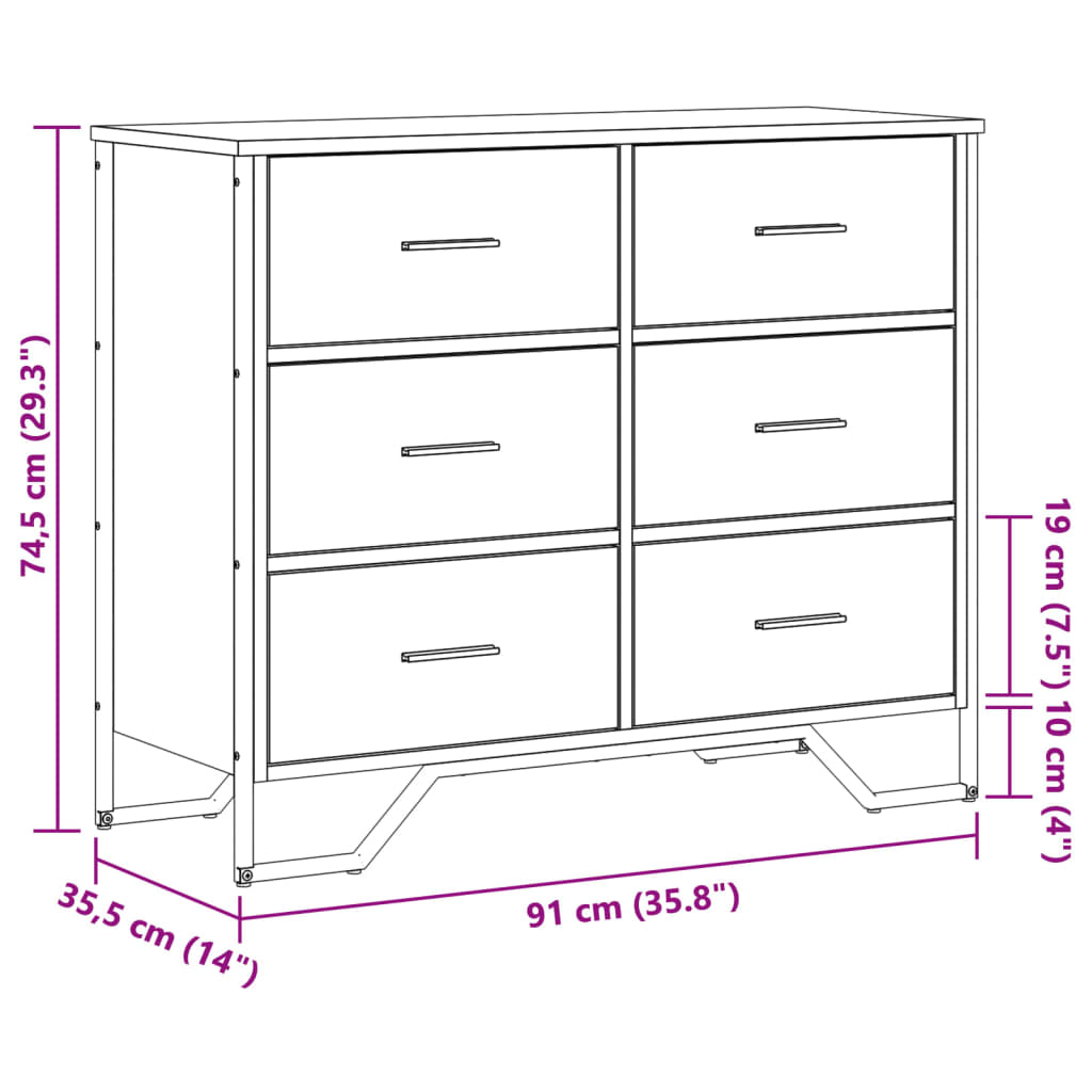 vidaXL Chest of Drawers Sonoma Oak 91x35.5x74.5 cm Engineered wood