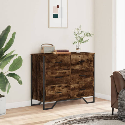 vidaXL Chest of Drawers Smoked Oak 91x35,5x74,5 cm Engineered Wood