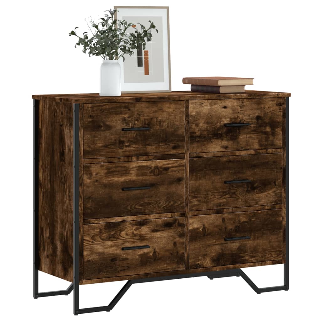 vidaXL Chest of Drawers Smoked Oak 91x35,5x74,5 cm Engineered Wood