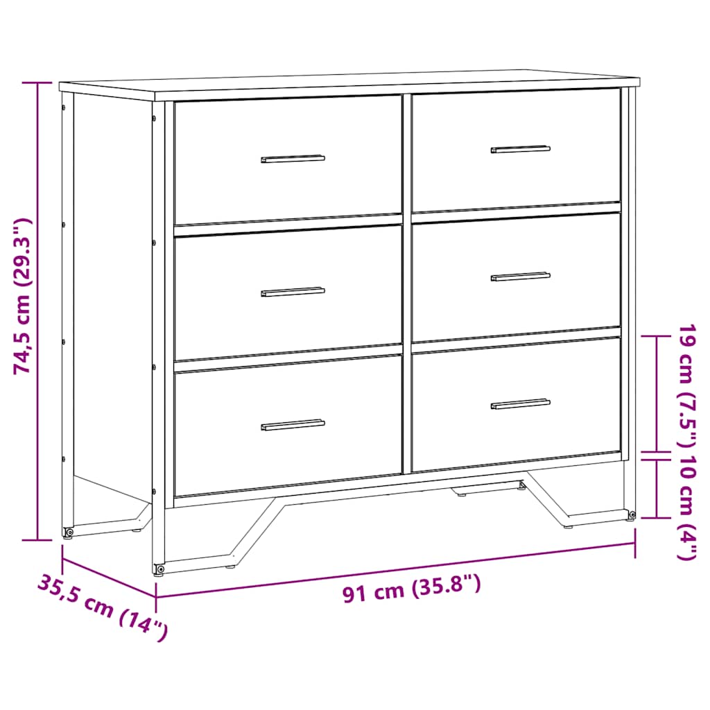 vidaXL Chest of Drawers Grey Sonoma 91x35.5x74.5 cm Engineered wood