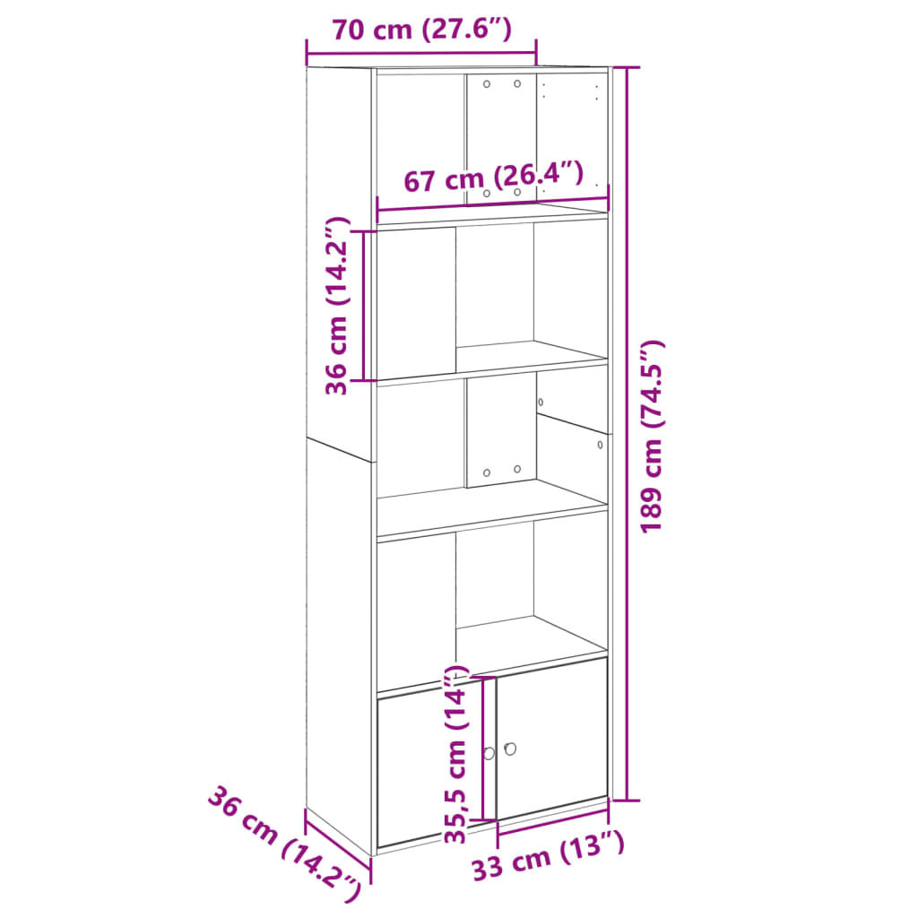 vidaXL Bookcase White 70x36x189 cm Engineered Wood