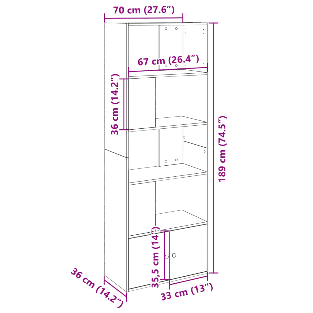 vidaXL Bookcase Smoked Oak 70x36x189 cm Engineered Wood