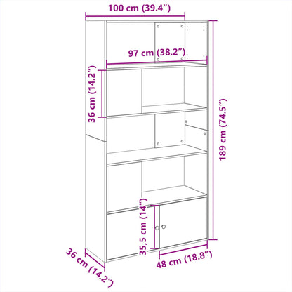 vidaXL Bookcase Grey Sonoma 100x36x189 cm Engineered Wood