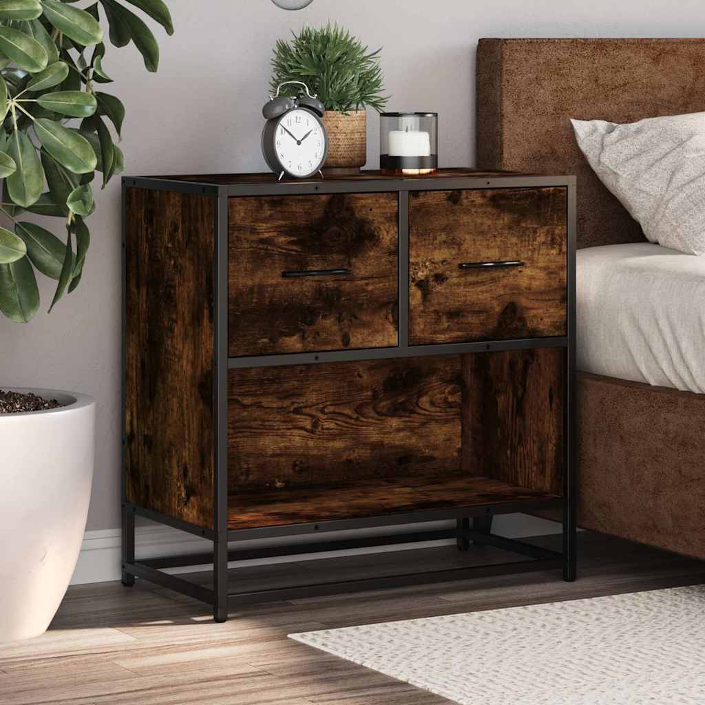 vidaXL Bedside Cabinet Smoked Oak 60x31x60 cm Engineered Wood and Metal