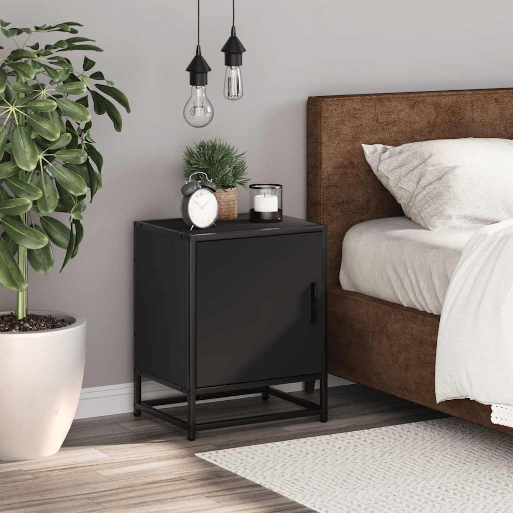 vidaXL Bedside Cabinet Black 40x31x50 cm Engineered Wood and Metal