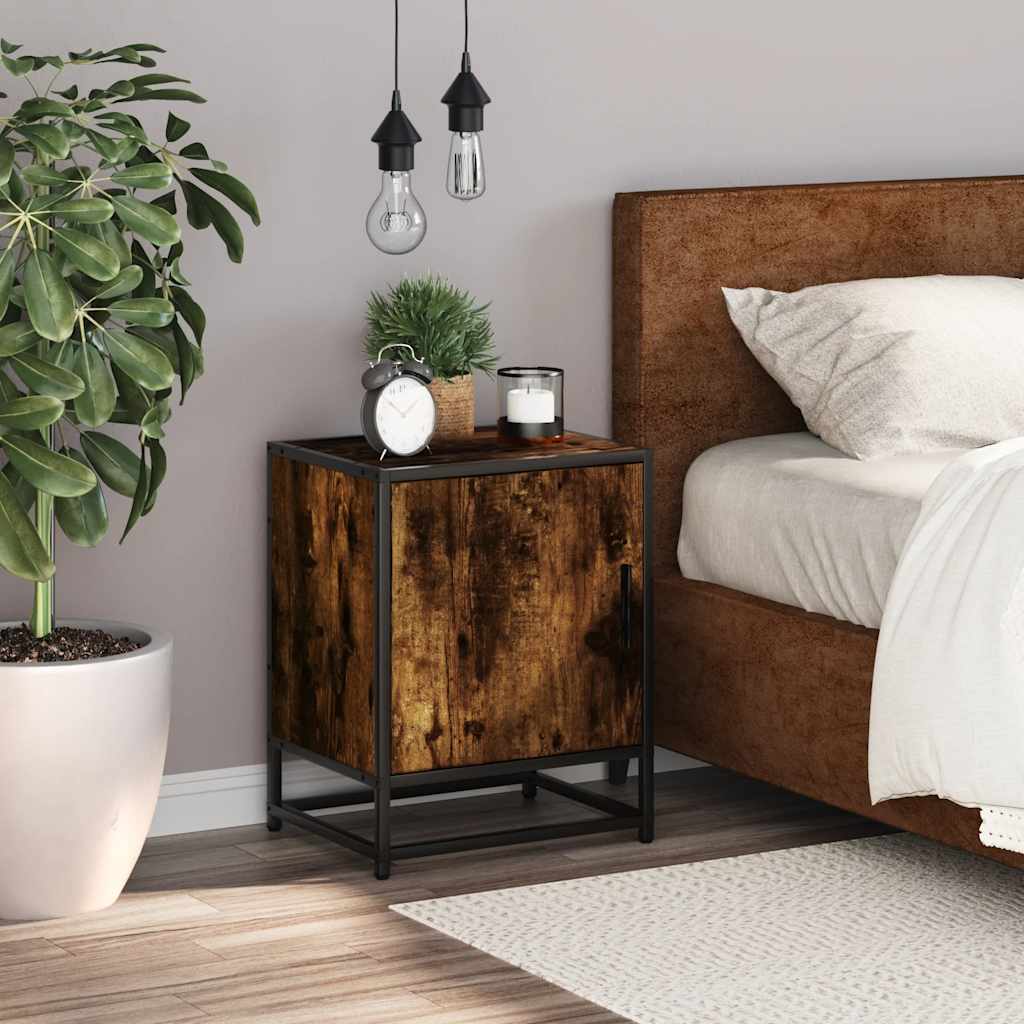 vidaXL Bedside Cabinet Smoked Oak 40x31x50 cm Engineered Wood and Metal